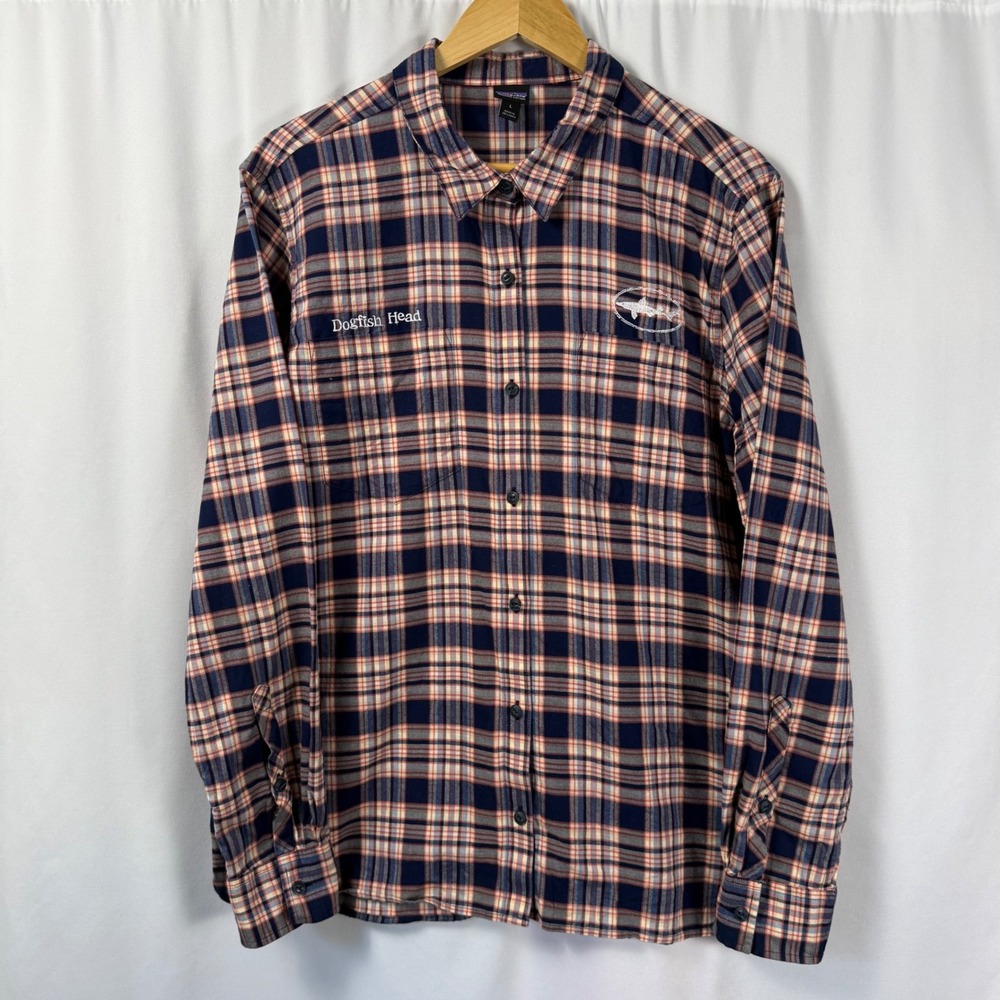 Patagonia Catbells Plaid Flannel Shirt Dogfish Head Embroidered Organic Womens L